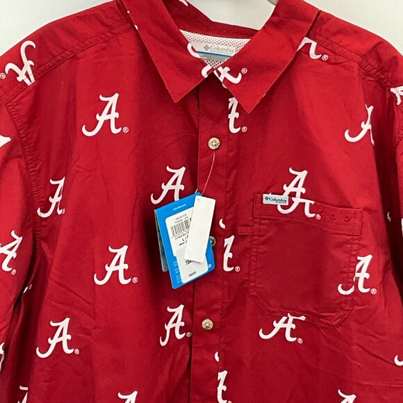 Columbia Alabama Crimson Tide Men's Large Red Short Sleeve Button-Up Shirt - Picture 2 of 6